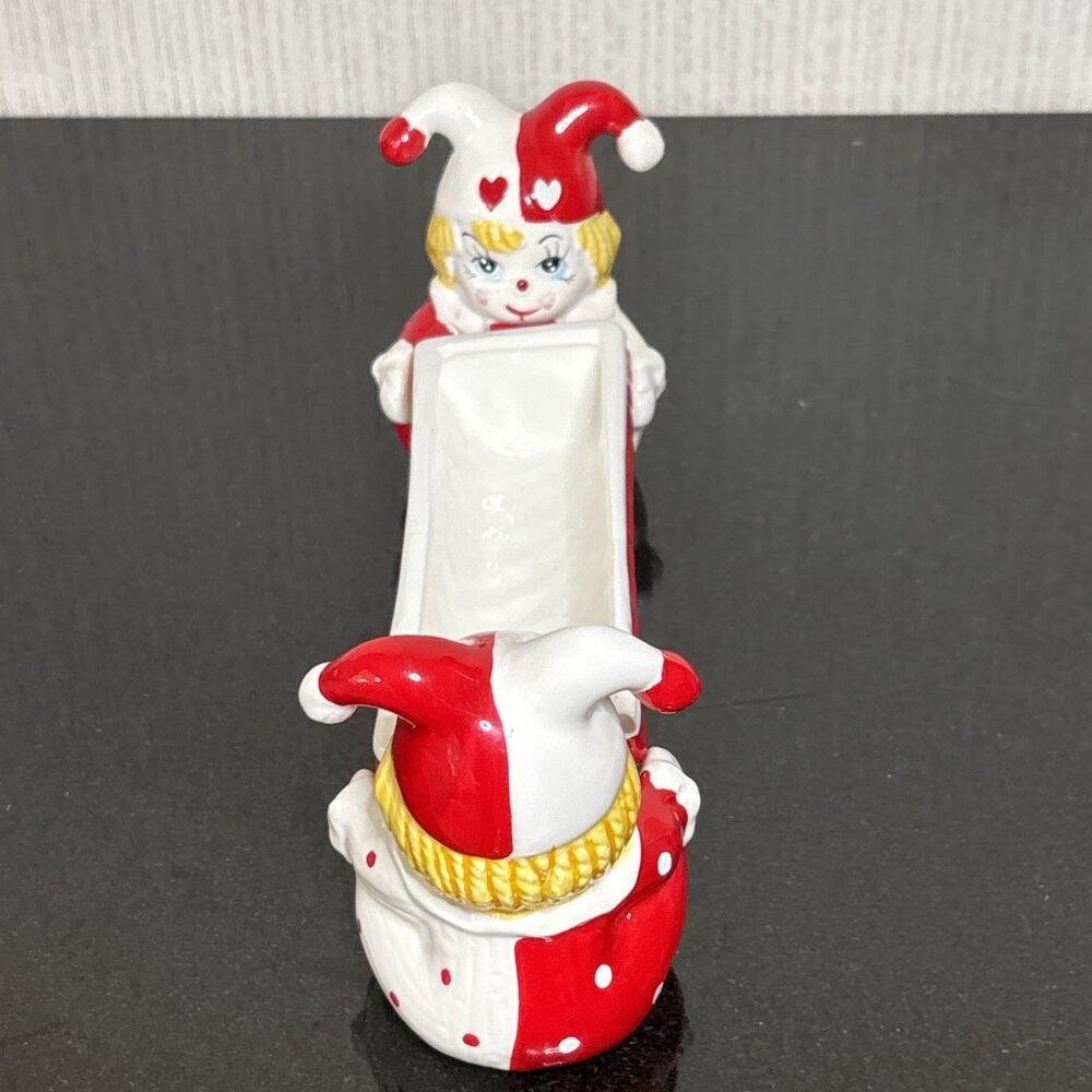 Vintage Harlequin Pixie Dish MCM Ceramic Candy Red Holiday Jester Vanity Holder - Picture 6 of 12